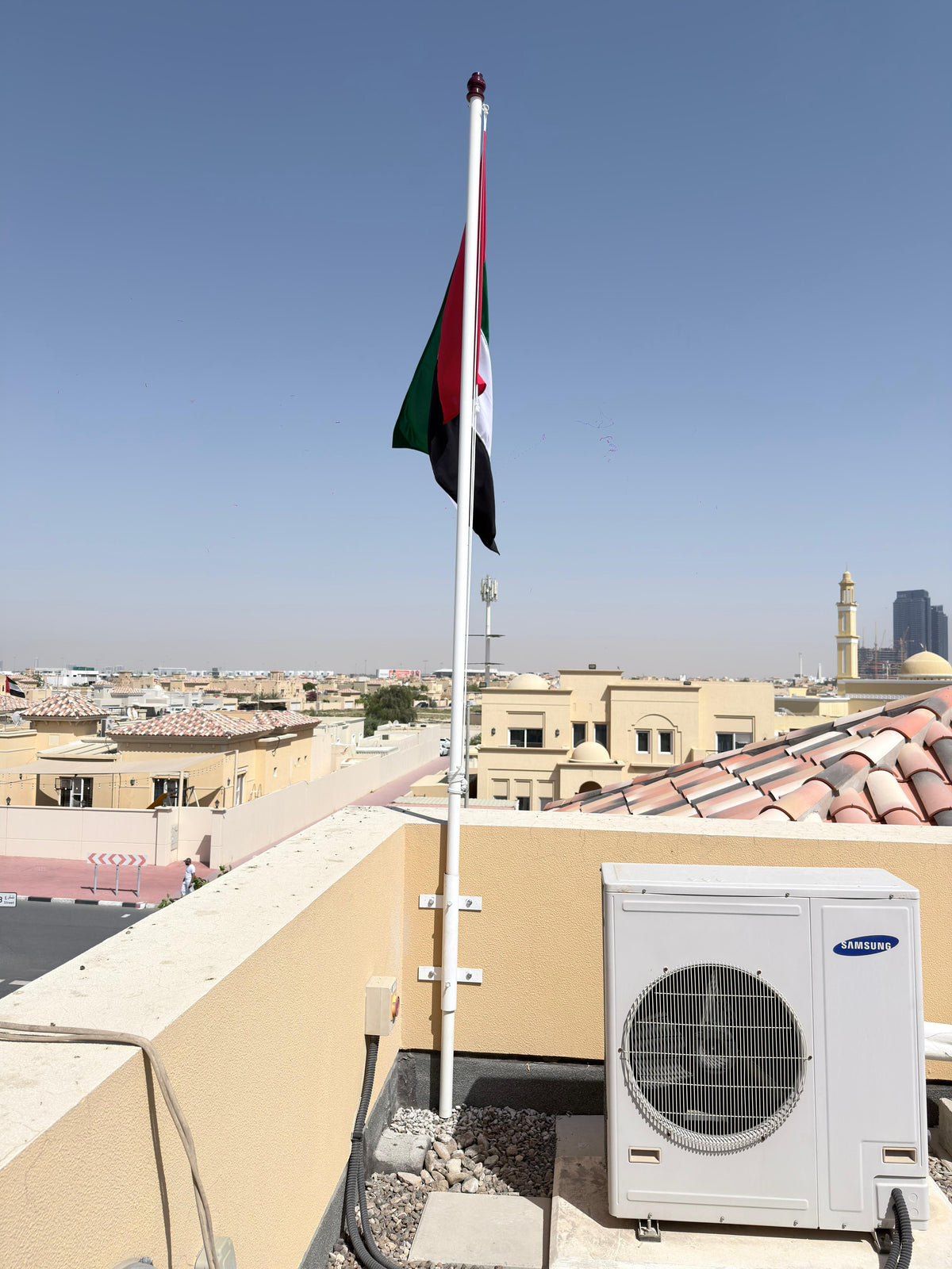 4 m rooftop flag pole with double-sided satin flag