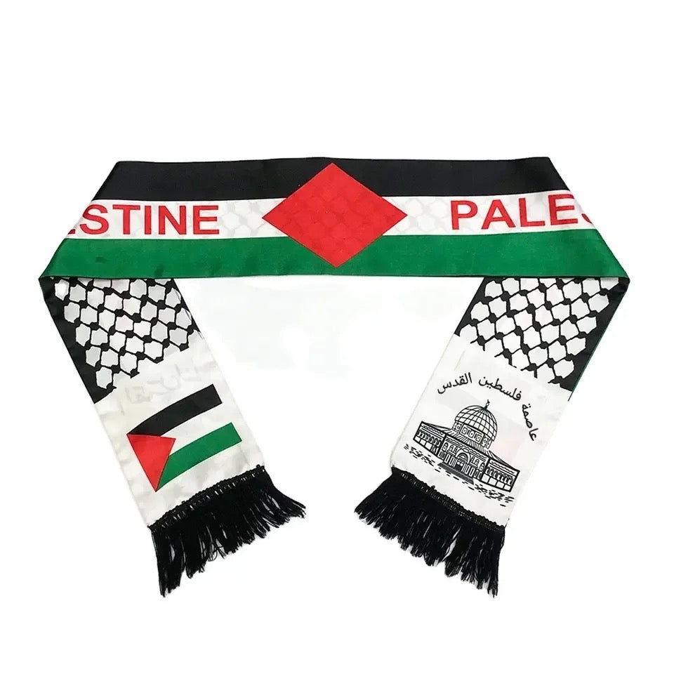 Palestine Flag Scarf in Double Sided Satin 145 X 15 cm