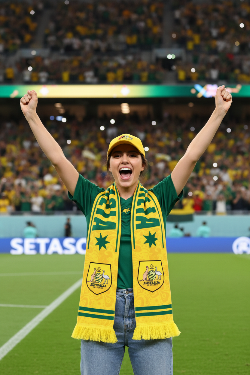 Australia Football Scarves - Satin Double Sided - Premium Quality - 145 X 15 cm