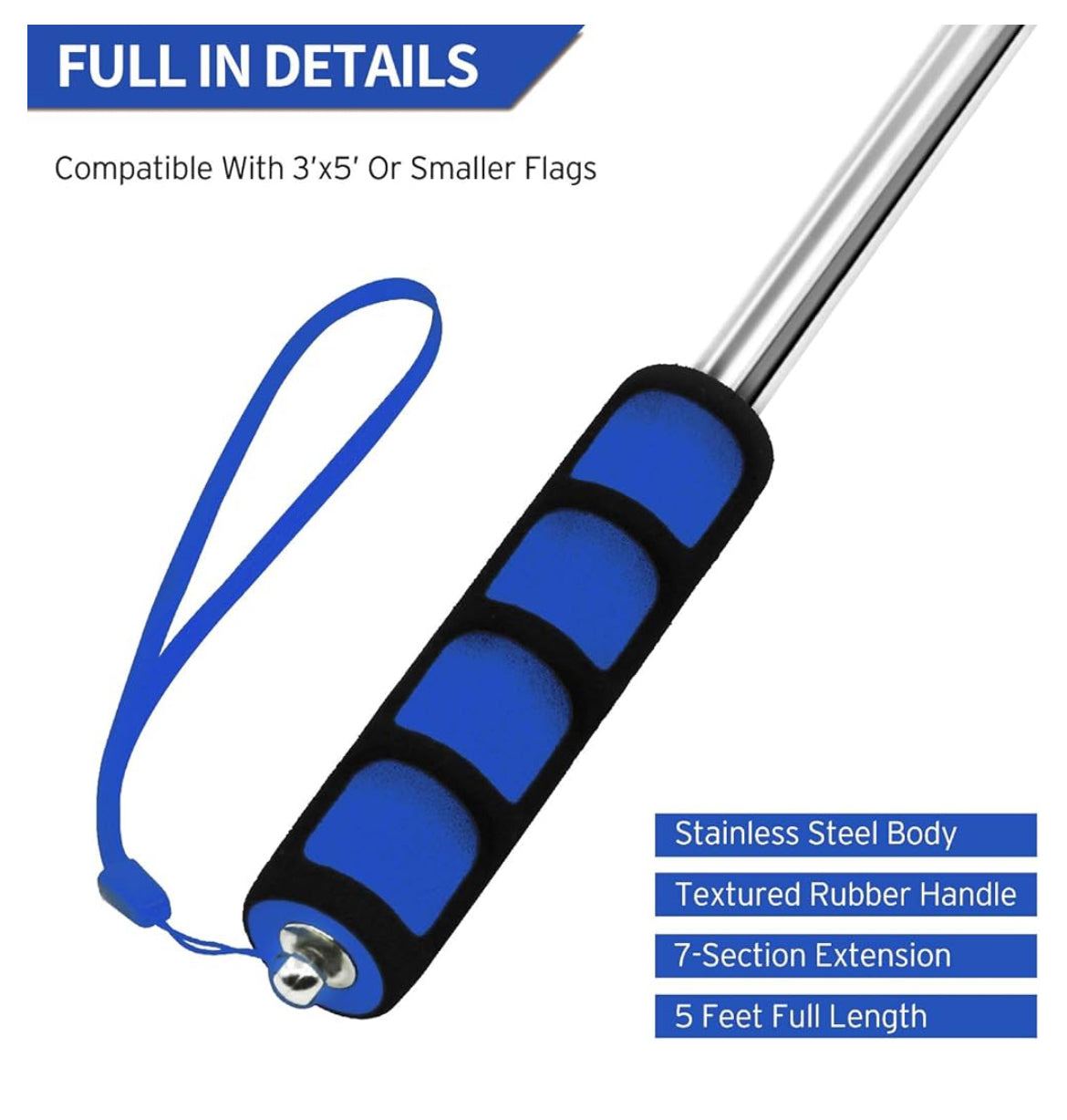 Telescopic Flag Pole 180 cm - Blue