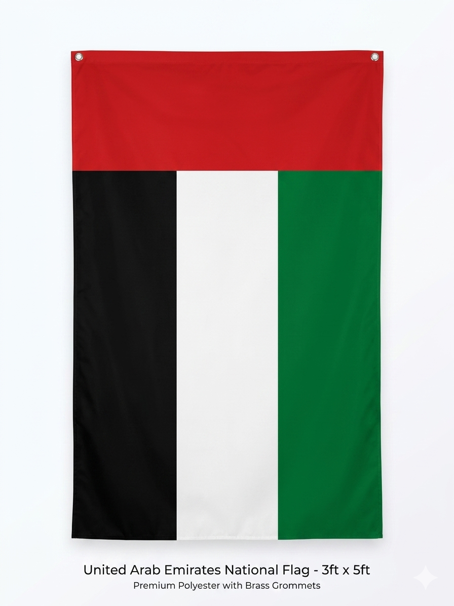 UAE Flag - Polyester 130D - Single Side Print, Mirrored on Reverse - for outdoor use