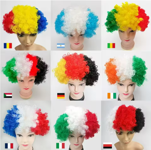 Canada / Lebanon / Georgia / switxerland / Bahrain/ Poland / Austria / England Flag-Colored Afro Wig – Patriotic Fan Costume Wig – National Team Spirit Hairpiece
