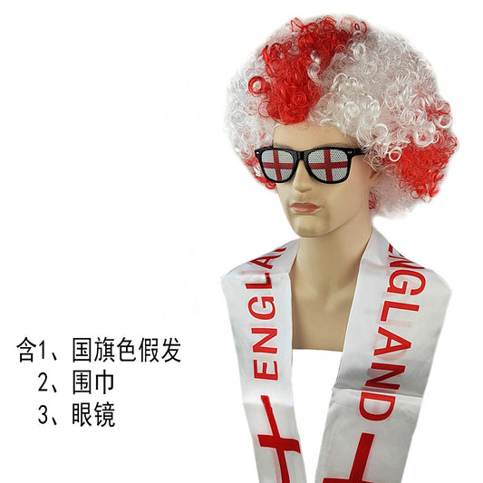 England Flag-Colored Afro Wig – Patriotic Fan Costume Wig – National Team Spirit Hairpiece (Copy)